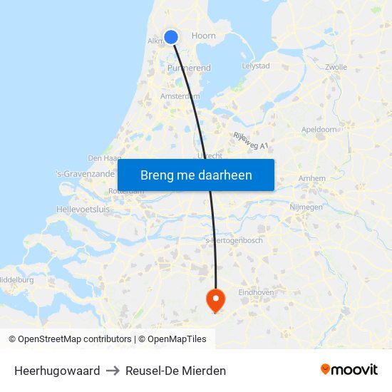 Heerhugowaard to Reusel-De Mierden map