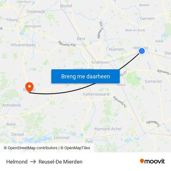 Helmond to Reusel-De Mierden map