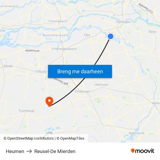 Heumen to Reusel-De Mierden map