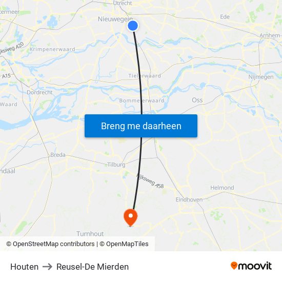 Houten to Reusel-De Mierden map