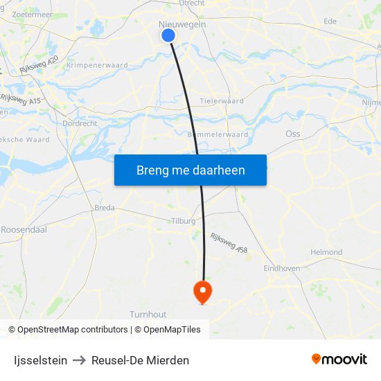 Ijsselstein to Reusel-De Mierden map