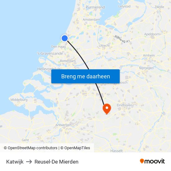 Katwijk to Reusel-De Mierden map