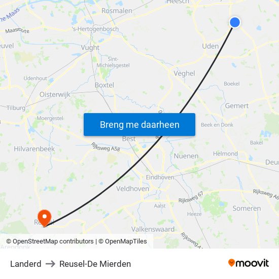 Landerd to Reusel-De Mierden map