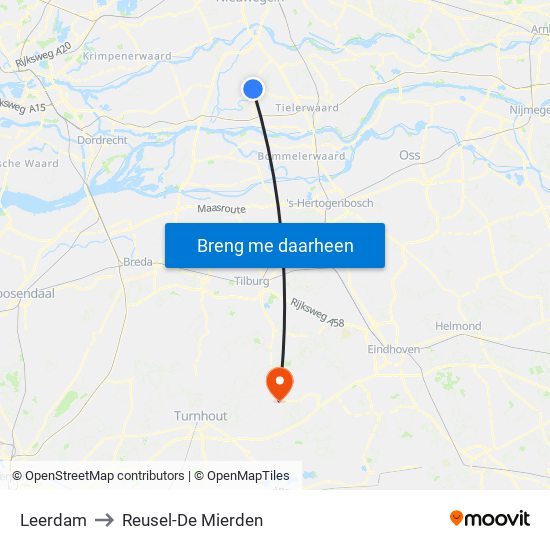 Leerdam to Reusel-De Mierden map