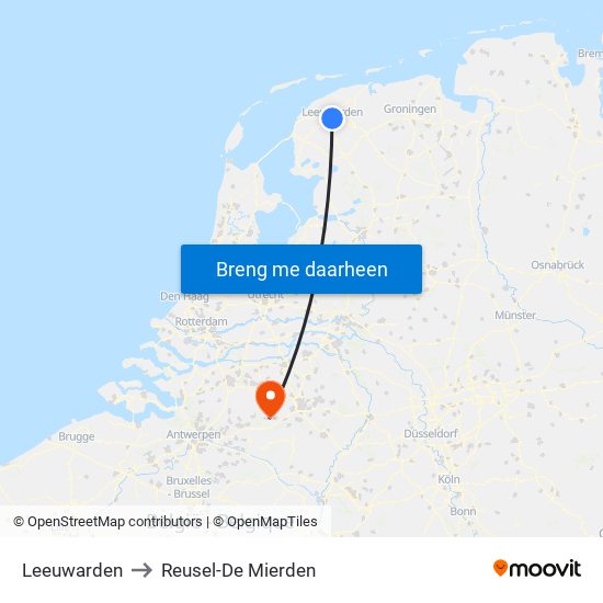 Leeuwarden to Reusel-De Mierden map