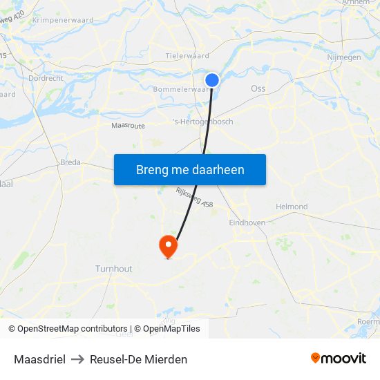 Maasdriel to Reusel-De Mierden map