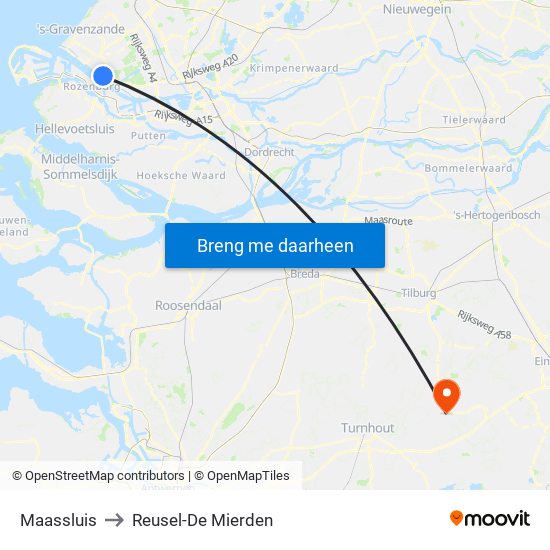 Maassluis to Reusel-De Mierden map