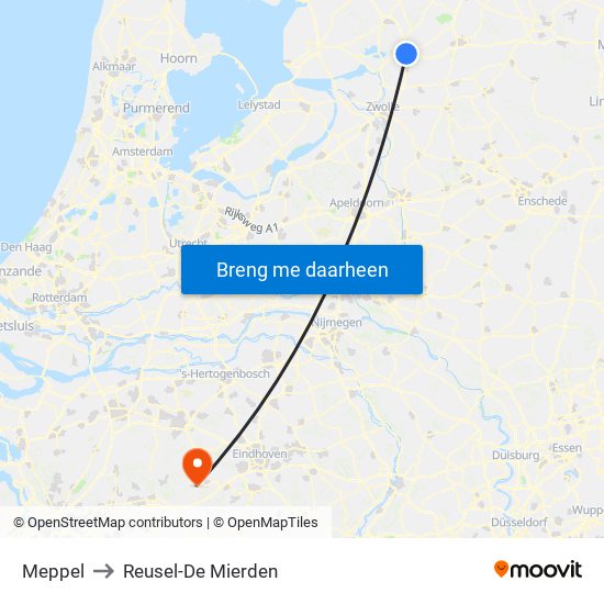 Meppel to Reusel-De Mierden map