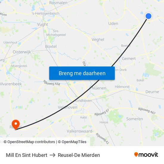 Mill En Sint Hubert to Reusel-De Mierden map