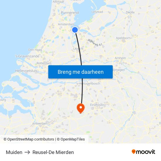 Muiden to Reusel-De Mierden map