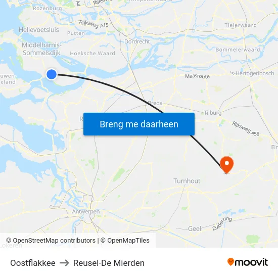 Oostflakkee to Reusel-De Mierden map