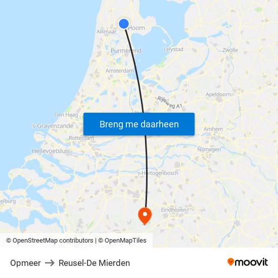 Opmeer to Reusel-De Mierden map