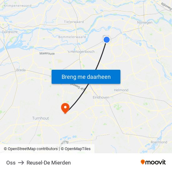 Oss to Reusel-De Mierden map