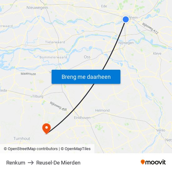 Renkum to Reusel-De Mierden map