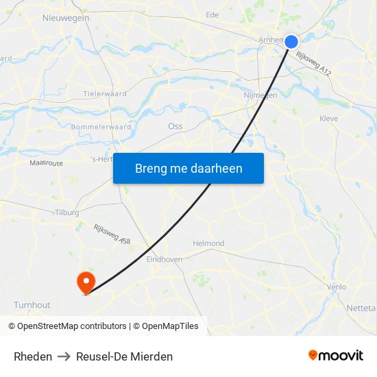 Rheden to Reusel-De Mierden map