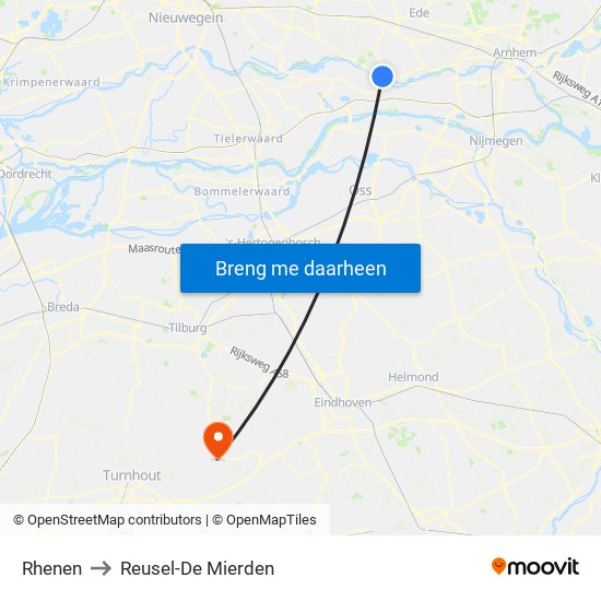 Rhenen to Reusel-De Mierden map