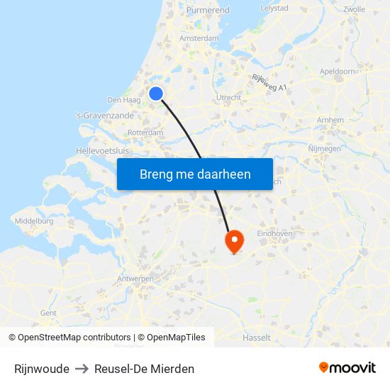 Rijnwoude to Reusel-De Mierden map