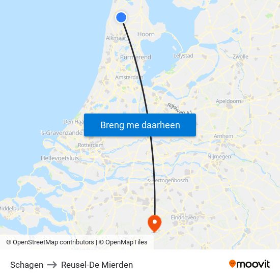 Schagen to Reusel-De Mierden map