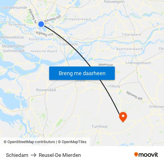 Schiedam to Reusel-De Mierden map
