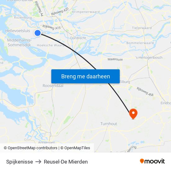 Spijkenisse to Reusel-De Mierden map