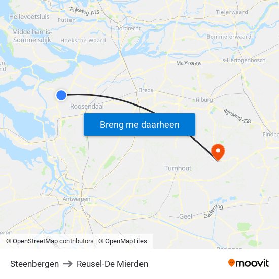 Steenbergen to Reusel-De Mierden map