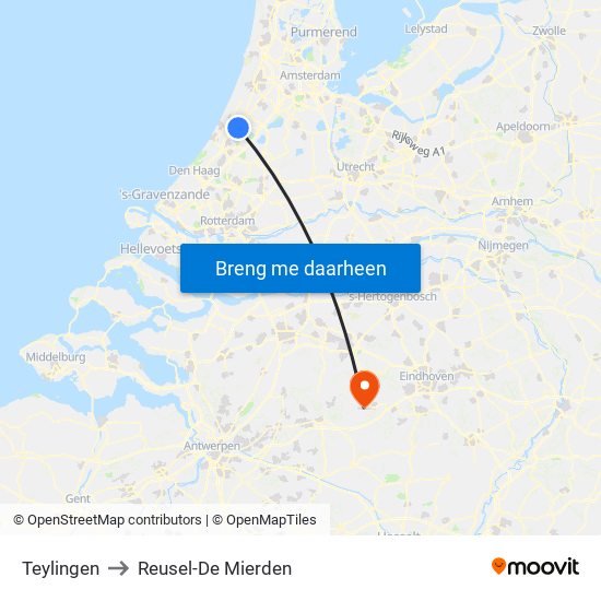 Teylingen to Reusel-De Mierden map