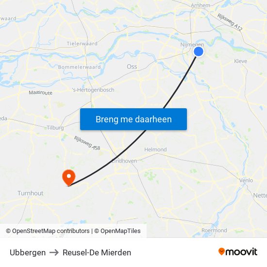 Ubbergen to Reusel-De Mierden map