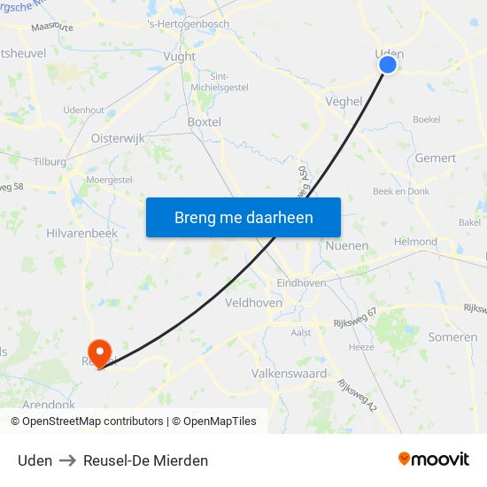 Uden to Reusel-De Mierden map