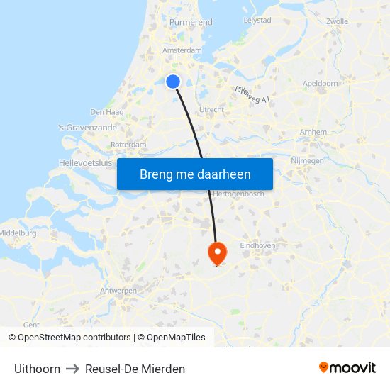 Uithoorn to Reusel-De Mierden map