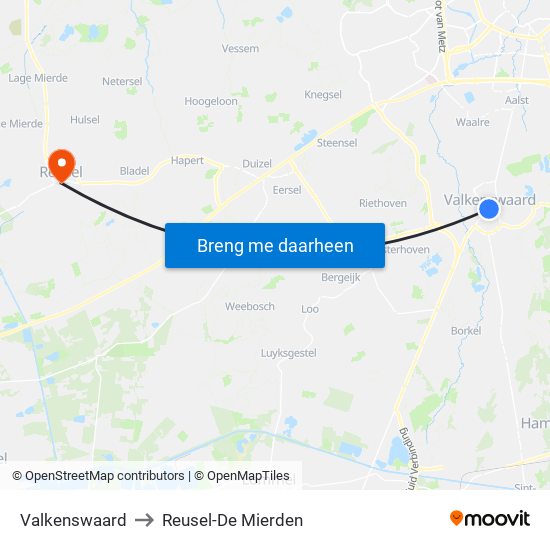 Valkenswaard to Reusel-De Mierden map