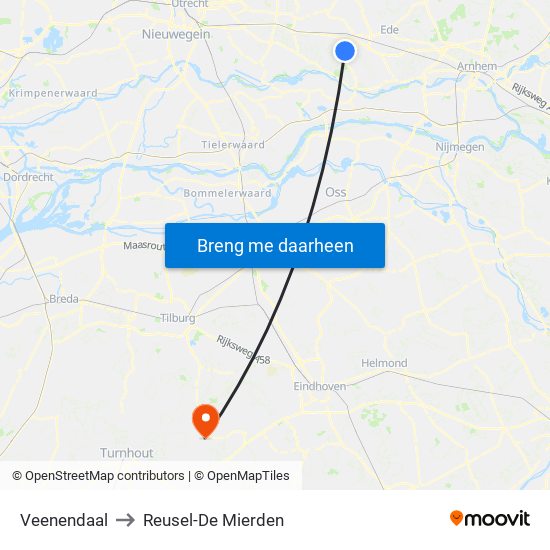 Veenendaal to Reusel-De Mierden map