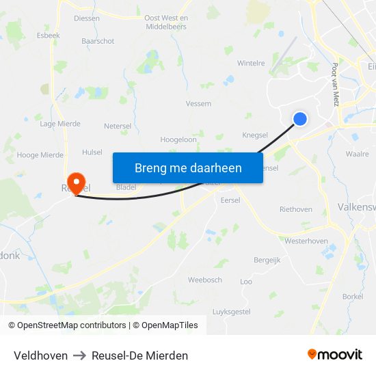 Veldhoven to Reusel-De Mierden map