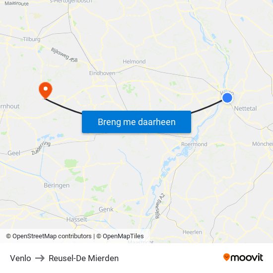 Venlo to Reusel-De Mierden map