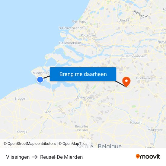 Vlissingen to Reusel-De Mierden map