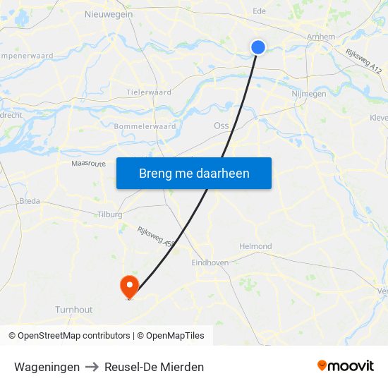 Wageningen to Reusel-De Mierden map