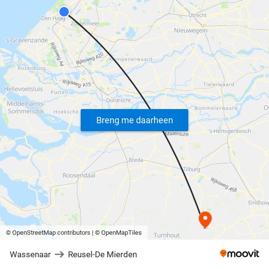 Wassenaar to Reusel-De Mierden map