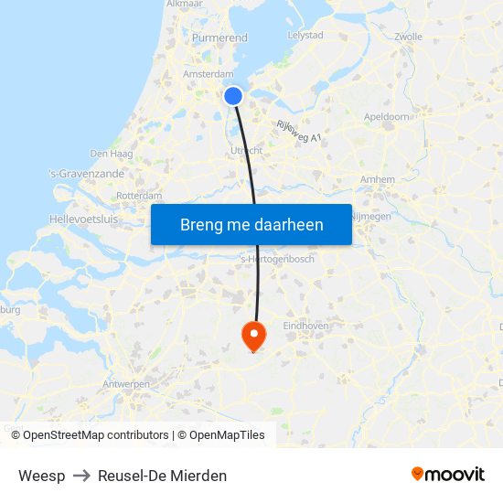 Weesp to Reusel-De Mierden map