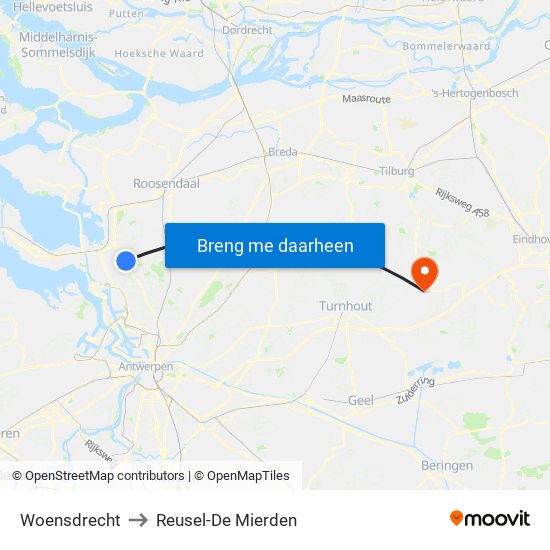 Woensdrecht to Reusel-De Mierden map