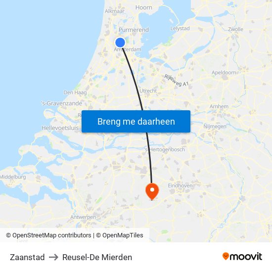 Zaanstad to Reusel-De Mierden map