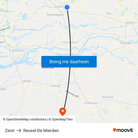 Zeist to Reusel-De Mierden map
