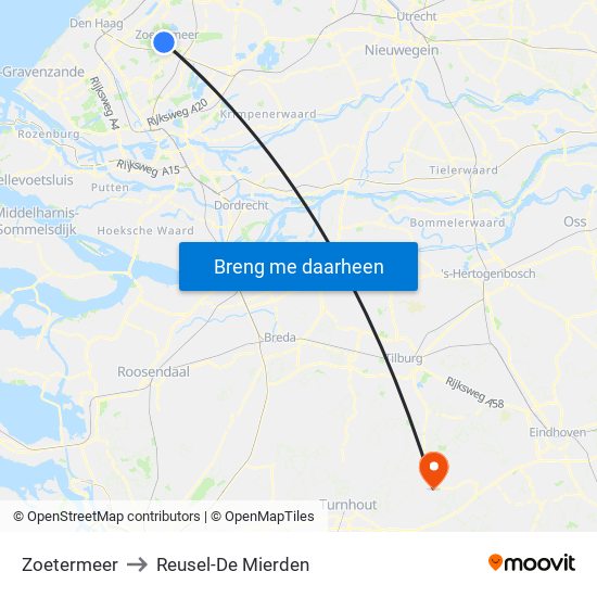 Zoetermeer to Reusel-De Mierden map
