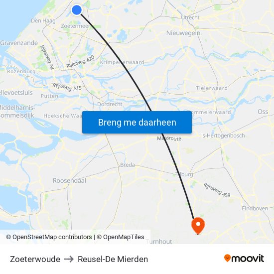 Zoeterwoude to Reusel-De Mierden map