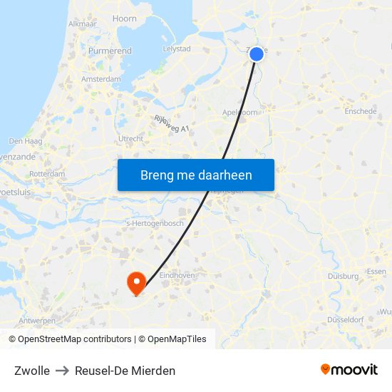 Zwolle to Reusel-De Mierden map