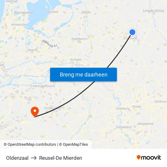 Oldenzaal to Reusel-De Mierden map