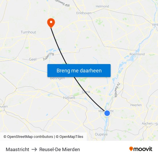 Maastricht to Reusel-De Mierden map