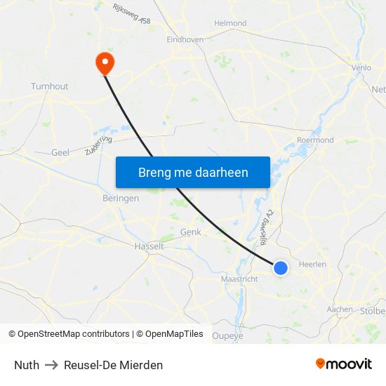 Nuth to Reusel-De Mierden map