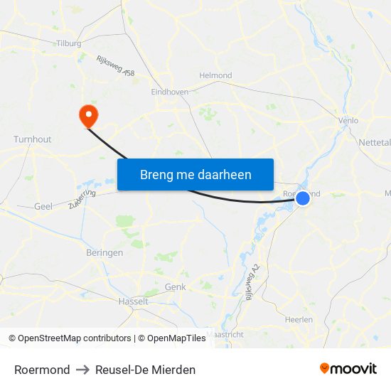 Roermond to Reusel-De Mierden map