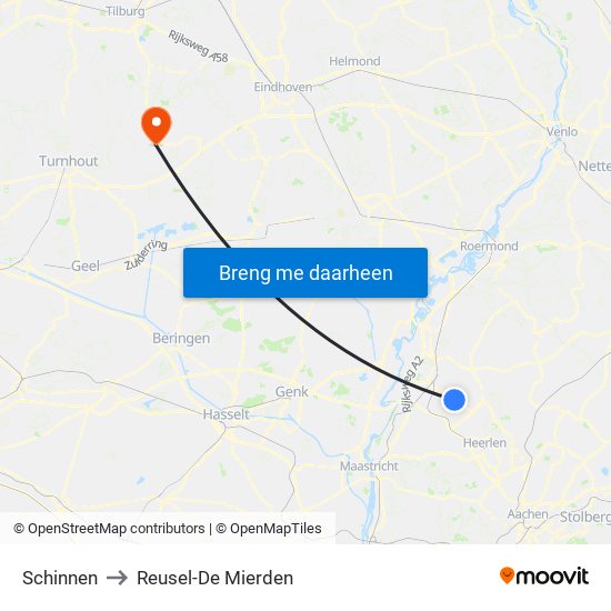 Schinnen to Reusel-De Mierden map