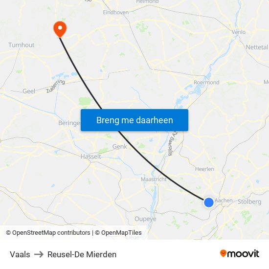 Vaals to Reusel-De Mierden map