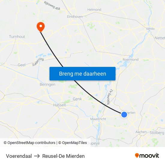Voerendaal to Reusel-De Mierden map